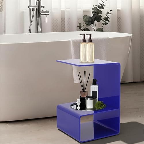 Eapmic Acrylic Side Table, 21.6" C Shaped End Table, Free Standing Storage Tables, 3 Tier Bedside Nightstand, Small Coffee Tables for Living Room Bedroom Bathroom Entryway (Blue) thumbnail 4