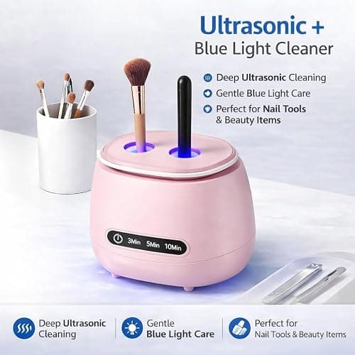 Nail Tools Cleaner, Rechargeable Nail Tool Cleaning and Sterilizer Machine with High-Frequency Vibration and Blue Light 3 Timers Mode for Nail Drill Bits with Cleaning Tablets, Nail Art Brush (Pink) thumbnail 2