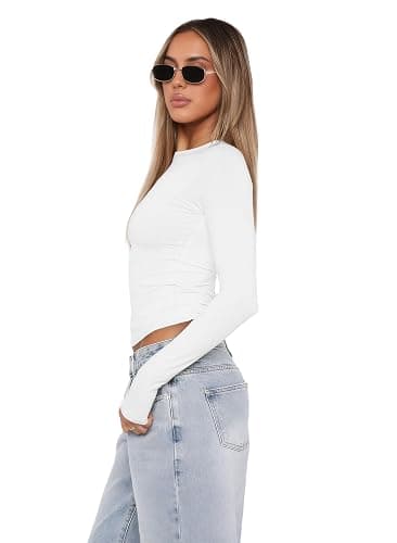 XIEERDUO Women's Long Sleeve Crew Neck Slim Fit T Shirts 2024 Y2k Clothes Basic Going Out Tops 3 Pack/2 Pack thumbnail 3