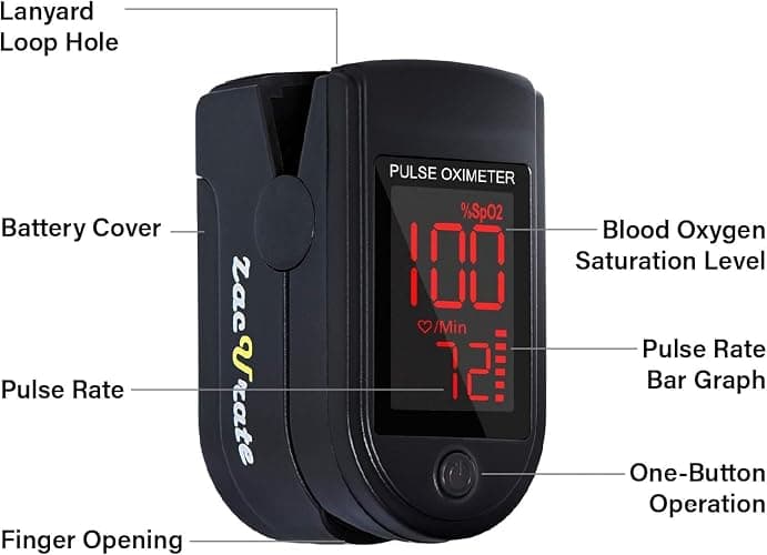 Zacurate Pro Series 500DL Fingertip Pulse Oximeter Blood Oxygen Saturation Monitor with Silicone Cover, Batteries and Lanyard (Royal Black) thumbnail 2