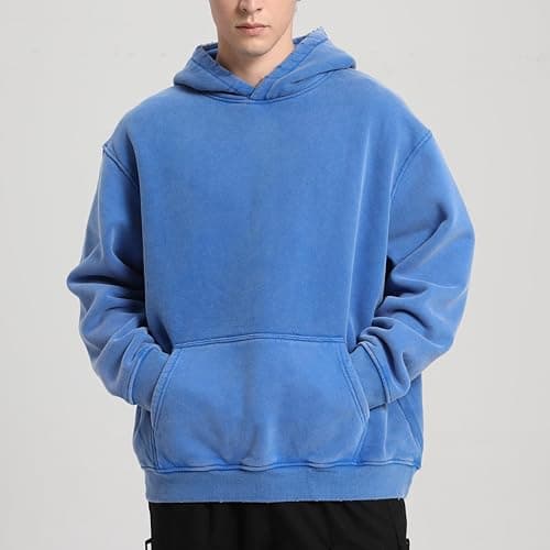 FAIABLE Mens Hoodies Oversized Unisex Acid Wash Hoodie Heavyweight Fleece Vintage Cotton Sweatshirt Men Women Streetwear thumbnail 3