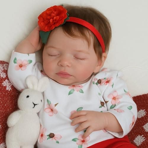SCOM 20 Inch Realistic Reborn Baby Doll, Lifelike Newborn Sleeping Girl, Soft Cloth Body & Vinyl Limbs, Gift Feeding Set & Gift Box, Safe Toy for Kids 3+ / Companionship Doll - Image 1