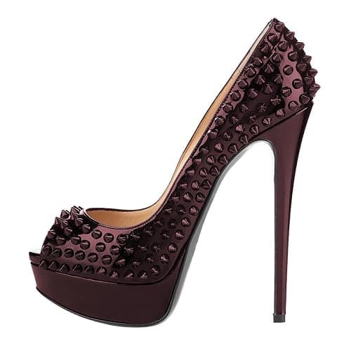 FSJ Women Classic Rivets Platform Heel Peep Toe Pumps High Stiletto Heel Slip On Studded Sexy Wedding Party Dance Shoes Size 4-16 US thumbnail 2