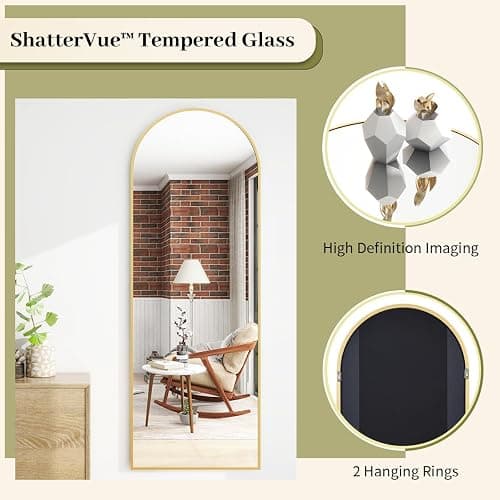 BEAUTYPEAK 65"x24" Arch Floor Mirror, Full Length Mirror Wall Mirrors Hanging or Leaning Arched-Top Full Body Mirror with Stand for Bedroom, Dressing Room, Gold thumbnail 4