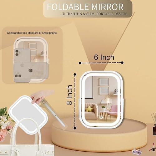 LAKFUES Vanity Mirror with Lights 6x8 Inch, Rechargeable Makeup Mirror for Desk, 3-Color Lighting & Touch Control Tabletop Mirror Lights, Portable Cordless Travel Mirror thumbnail 6