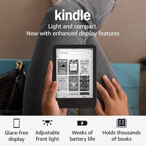 Amazon Kindle (newest gen) – Lightest and most compact Kindle with glare-free display, faster page turns, adjustable front light and long battery life – 16 GB – With Ads – Black thumbnail 6