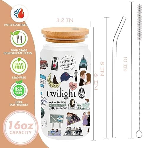 LONGXIN Twilight Merch Vampire Lover Iced Coffee Cup Edward's Girl Gift Movie Inspired Gifts Forks Washington Twilight Gifts for Movie Fans Teen Girls Women 16 oz Coffee Glass Cup with Lid Straw thumbnail 3