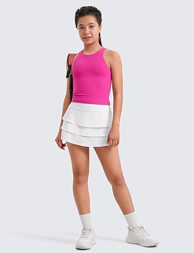 CRZ YOGA Girls Butterluxe Double Lined Tank Tops Waist Length High Neck Racerback Sleeveless Teen Kids Active Casual Dance thumbnail 4