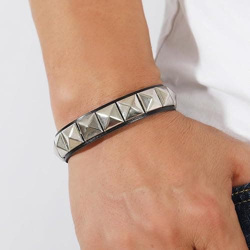 Ulekuke 3 Pcs Punk Rock Studded Bracelet Set Spiked Leather Cuff Bracelet for Men Women 80s Wristband Emo Bracelet Adjustable thumbnail 6