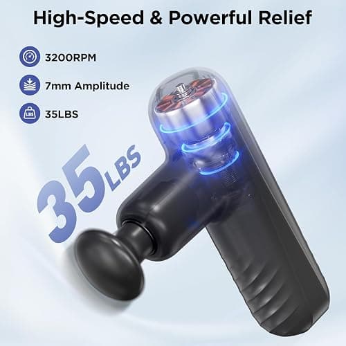 PENJOY Mini Massage Gun, Powerful Handheld Muscle Massager for Muscle Relaxation, Deep Tissue Percussion Small Massage Gun Travel Massager with 4 Massage Heads Silent Brushless Motor, Black thumbnail 2