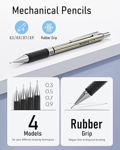 Nicpro 37PCS Art Mechanical Pencil Set, 4PCS Metal Drafting Pencil 0.3mm, 0.5 mm, 0.7 mm, 0.9 mm & 2PCS 2mm Lead Holder (6B 4B 2B HB 2H 4H Colors) For Sketching Drawing With 23 Tube Lead Refills Case thumbnail 3