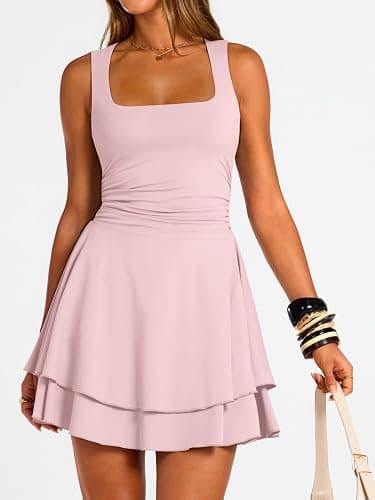 Trendy Queen Women's Square Neck Summer Party Flowy Ruffle Hem Ruched Waist Mini Dress thumbnail 3