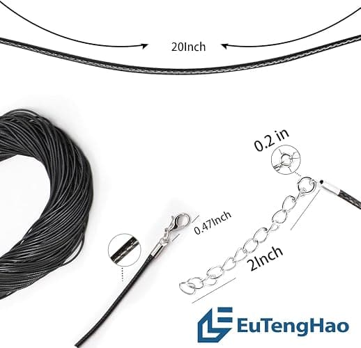 EuTengHao Necklace Cord Bulk, Waxed Necklace Chain, Black Waxed Necklace Cord String for Jewelry Necklace Bracelet Making (100Pcs, 22 Inch) thumbnail 3