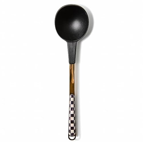 MACKENZIE-CHILDS Kitchen Ladle, Silicone Ladle Spoon for Cooking, Black-and-White Courtly Check - Image 1