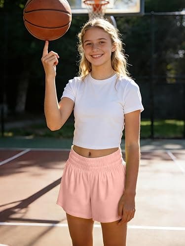 WIFFGO Girls Athletic Shorts 2 in 1 Elastic Waist Pockets Biker School Ball Games Running Sports Teen Summer Outfits thumbnail 2