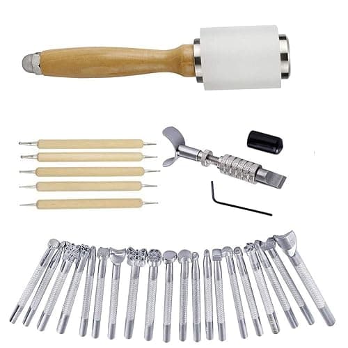 DUJISO 20 PCS Leather Stamping Tool Leather Carving Working Saddle Making Tools DIY Leather Craft Stamps Set DIY Hammer - Image 1