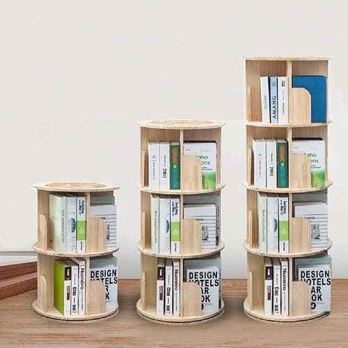 Heehee Wooden Rotating Bookshelf 360 Display Floor Standing Bookcase Storage Rack for Kids&Adults Multi-Functional Bookshelf Organizer (3-Tier) thumbnail 3