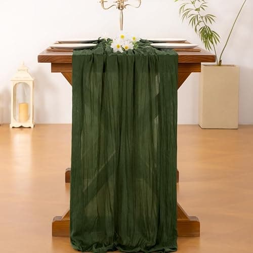 Cheesecloth Table Runner Fall Boho Wedding Birthday Party Home Decor | Olive Green 2pcs Rustic Gauze 10FT Cheese Cloth Sheer Farmhouse Dining Runner for Baby Shower Bridal Holiday Decorations thumbnail 4