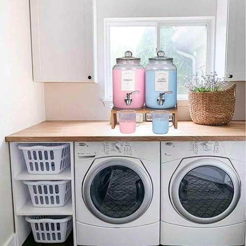2 Pack Glass Laundry Detergent Dispenser,Sturdy glass Fabric Softener Dispenser With Leak Proof Pump,Reusable Container & Bamboo Stand-108Oz Big Laundry Soap Container For Washer Room Organization (2) thumbnail 7