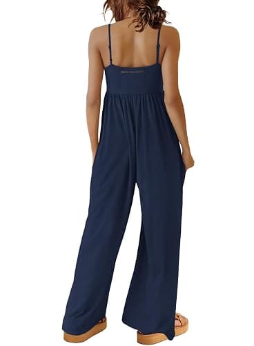 Yanekop Womens Overalls Wide Leg One Piece Jumpsuits with Pockets | Comfy Soft, Loose Fit, Spaghetti Straps Sleeveless Jumpsuits, Long Pant Rompers, Summer Casual Travel Outfits thumbnail 2