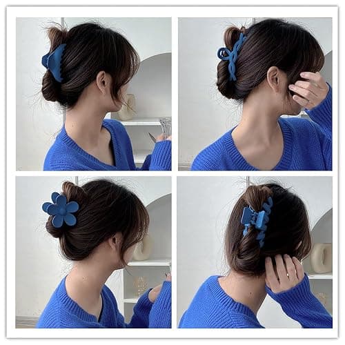 12 Pcs Claw Clips, Multi-Shapes Hair Clips for Women, Non-Slip Large Jaw Claw Clips for Thick Thin Curly Hair Accessories (Blue) thumbnail 5