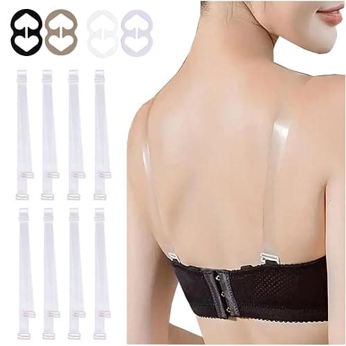 FIVEGOGO Clear Bra Straps, 4 Pairs Invisible Bra Straps+4Pcs Strap Clips, Adjustable Bra Straps Bra Clips to Make Racerback thumbnail 2