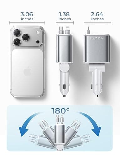 LISEN Retractable Car Charger for iPhone 17, 75W 4 in 1 Retractable Car Charger, fit iPhone 16 15 14 Samsung Galaxy S25, Car Accessories for Women Men, Prime for Day Deals Today thumbnail 8