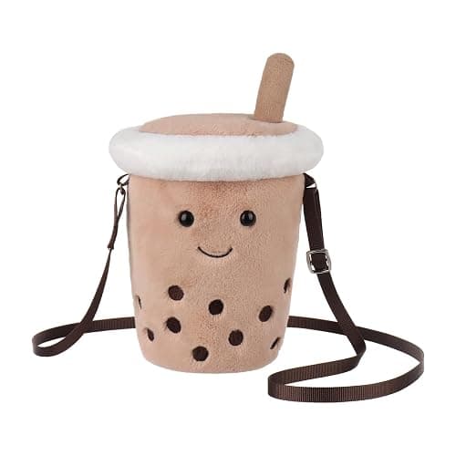 Apricot Lamb Boba Tea Shaped Crossbody Plush Purse for Toddlers and Teen Girls, Stuffed Animal Shoulder Bag, Kids Fashion Handbags - Image 1