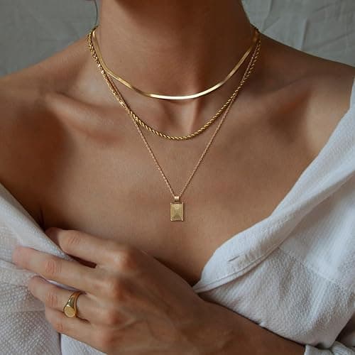 Layered Gold Silver Necklaces for Women, Stackable Stack 14K Real Gold Plated Silver Chain Necklace Diamond Circle CZ Layering Pendant Necklaces Trendy Gold Jewelry Set Gifts thumbnail 2