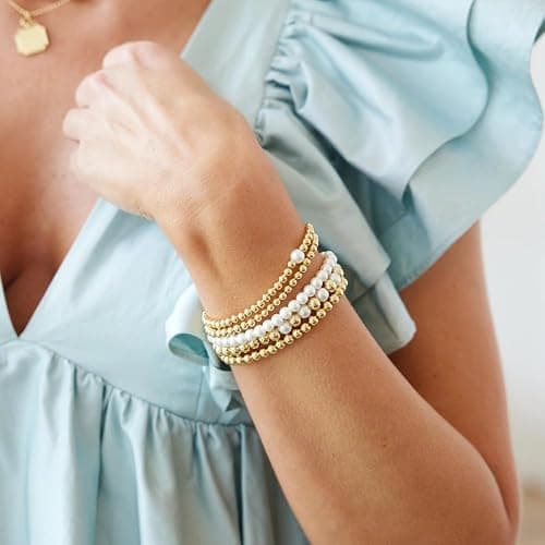 SHINUS BOHO 14K Gold Pearl Beaded Cross Bracelets Stack Set for Women,Stretch Boho Colorful Christian Beads Ball Jewelry Trendy Gift thumbnail 4