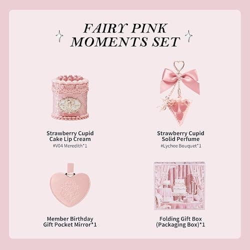 Flower Knows Strawberry Cupid 4-Piece Makeup Gift Box Set-Fairy Pink Moments Set, Lip Cream + Solid Perfume + Pocket Mirror + Folding Gift Box(01 Fairy Pink Moments Set) thumbnail 3