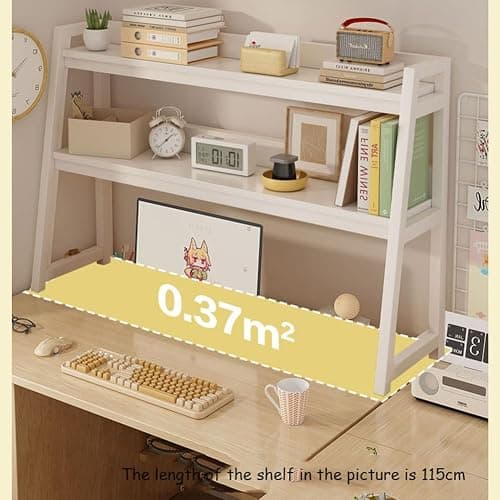 Eqvexd 3-Tiers Dorm Room Desk Hutch,Desktop Ladder Bookcase,Desk Hutch Dorm,Computer Desk Desktop Bookshelf,Bold Steel Frame,Environmental Protection Board,White-75 * 32 * 90cm/29.5 * 12.5 * 35.4in thumbnail 2