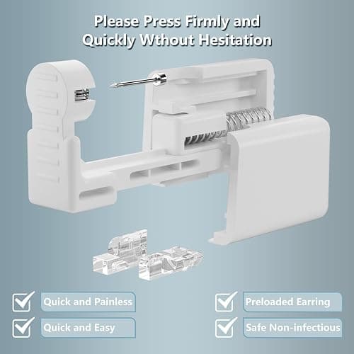 Ear Piercing Kit, Anzero 2 Pcs Disposable Ear Piercing Gun with Preloaded Ear Stud, at Home Self Ear Piercing Gun Kit - 5MM Earrings Stud thumbnail 4