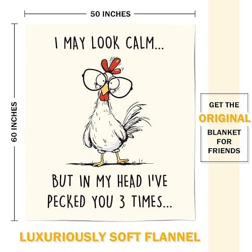 GoMelley Funny Chicken Blanket, Gag Birthday Gifts for Women Men | Chicken Gifts for Friend Coworker Partner Chicken Lover, White Elephant Gift, Soft Throw Blanket for Napping Couch, 60" x 50" thumbnail 3