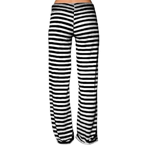 ACemt House Trousers Women's Long Striped Pyjama Bottoms Cotton Thin Pyjama Bottoms Wide Leg Pyjama Bottoms Loose Soft Autumn Trousers with Elastic Band Baggy Winter Trousers Stretch Leisure Trousers thumbnail 2