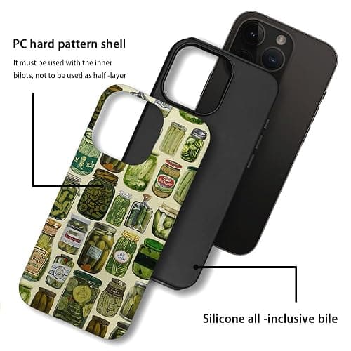 Case Compatible with iPhone 12,Scratch Resistant Hybrid 2-Layer Hard Shell Phone Case,Pickle Dill Collage Green thumbnail 3