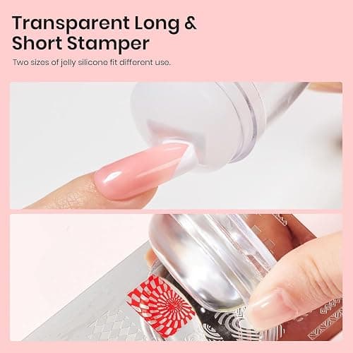 Beetles Nail Stamp, 4Pcs French Tip Tool Easy Manicure Nail Stamper Single Head Soft Silicone Long & Short French Tip Stamp Tool with 2Pcs Nail Scraper Decorations Gift for Women thumbnail 6