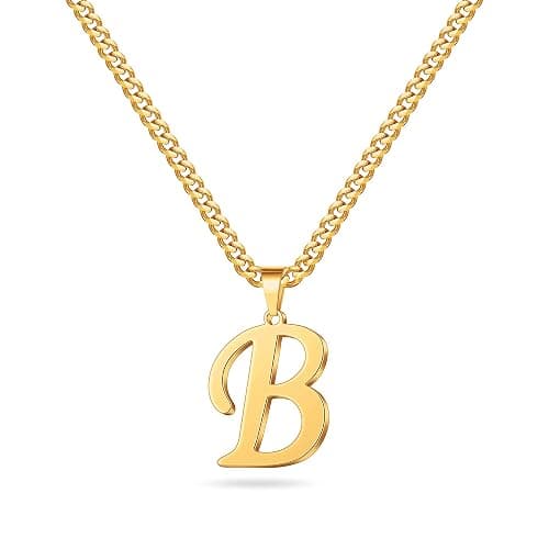 LUXEJEW Valentines Day Gifts for Him - Stainless Steel A-Z Initial Necklaces for Men Boys, Gold/Silver Cuban Link Chain Letter Pendant Necklace Jewelry Gifts 20+2 Inches - Image 1