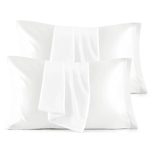 Bedsure Satin Pillowcase for Hair and Skin Queen - Pure White Silky Pillowcase Set of 4 with Envelope Closure, Similar to Silk Pillow Cases, Gifts for Women Men, 20x30 Inches - Image 1