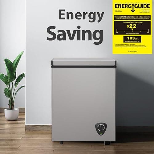 3.5 Cu.Ft Small Chest Freezer, Mini Deep Freezer with Removable Basket, Adjustable Temperature, Free Standing Top Open Door Energy Efficient Compact Freezer for Apartment, Home, Office, Garager，Gray thumbnail 8