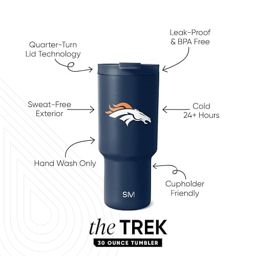 Simple Modern Denver Broncos Tumbler with Flip Lid, Straw 30oz | NFL | Officially Licensed Broncos Insulated Stainless Steel Tumbler, Travel Coffee Mug Cup | Gifts for Men | Trek thumbnail 3