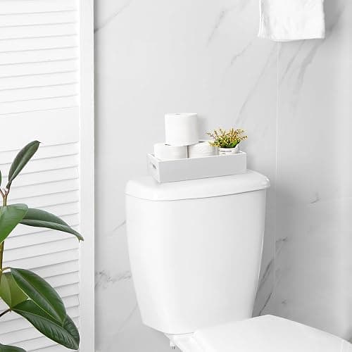 ALELION White Bathroom Basket - Wooden Toilet Tank Paper Basket with Handle for Organizing - Back of Toilet Storage Organizer for Bathroom Tank Topper Counter - White Bathroom Decor Box thumbnail 2