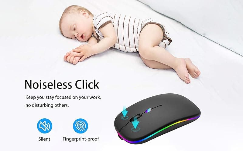 AIKOKOK Wireless Bluetooth Mouse, Rechargeable Dual Mode Mouse, Black | BT 5.2 & 2.4G USB Receiver, 3 Adjustable DPI,LED Lights,Slim,Silent,Portable Computer Mouse for Laptop,PC,MacBook,iPad,Tablet thumbnail 3