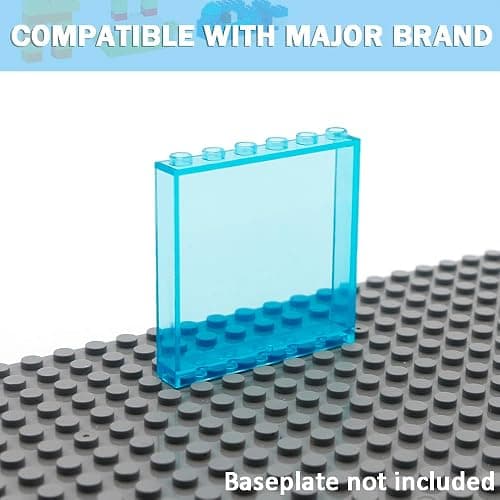 MALEKO Transparent Clear Window House Building Bricks, Classic Flat Plates Pieces and Parts Block Compatible with Major Brands (Blue 30pcs 1x6x5) thumbnail 3