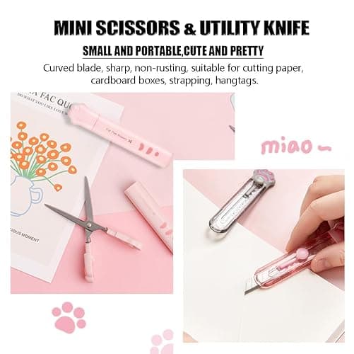 BITOSEE 9Pcs Cute School Supplies, Cute Stationery,Includs Pencil Sharpener,Eraser, Correction Tape,Sticky Notes, Ruler, Scissors,Utility Knife, for Cute Office Supplies thumbnail 4