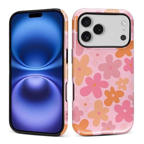 DAIZAG Case for iPhone 17 Pro,Pink Orange Bloom Full Body Design Hybrid Dual Protection Soft TPU Hard PC Shockproof Scratch Resistant Protective Cover Phone Case for Men Women - Image 1