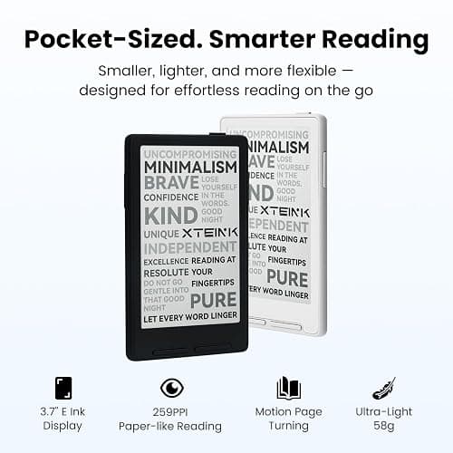 XTEINK X3 3.7" Pocket E-Ink eBook Reader, Mist Gray | Ultra-thin 0.2" design with magnetic pogo-pin charging, gyroscope page-turn, 16GB storage, and distraction-free reading thumbnail 2