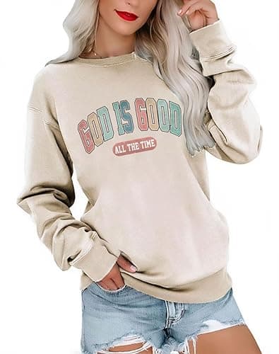 Ymoshoe Christian Sweatshirt Women Bible Verse Pullover Jesus Shirt Casual Holiday Fall Winter Church Outfit Religious Gift - Apricot-3 - Medium thumbnail 3