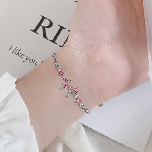 GWAWG Schleife Zirkon Armband, Verstellbares Freundschaftsarmband mit Weiß- und Rosazirkonia, Elegantes Schmuck Armband für Damen, Trendiges Bow Bracelet als Geschenk für Freundin, Schwester, Frau thumbnail 5