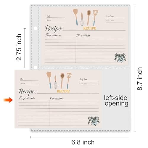 TAOLABV 50 Pack Recipe Card Page Protectors, Page Size 6.8 x 8.7 in | 4x6 in Clear Recipe Card Sleeves, 2 Pockets Per Page, Sheet Protectors for Compact 3 Ring Recipe Binder Refill Pages thumbnail 3